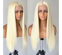 FABÉLLE Blonde Lace Front 13x4x1 HD Lace Long Straight Glueless Wigs Pre Plucked White Blonde Wigs Yaki Straight Synthetic Lace Front Wig 26 Inch