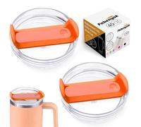 Fabenyok 40 OZ Lid Replacement - 2 Pack Clear Lids Fit for Stanley Travel Tumbler, Spill Proof Covers (Clear - Orange)
