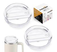 Fabenyok 40 OZ Tumbler Lid Replacement - 2 Pack Clear, Spill Proof Covers for Stanley Travel Tumbler Accessories (Clear - White)