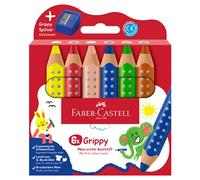 Faber-Castell Grippy 110635 Colouring Pencils Set, 6 Colouring Pencils with Sharpener for Toddlers from 2 Years, 3-in-1 Pencil Set