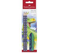 Faber-Castell 111517 - Writing set Dino with HB pencils and eraser, school set for children