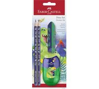 FABER-CASTELL 111519 - Writing Set Dino with HB Pencils, Pencil Sharpener and Eraser, School Set for Children