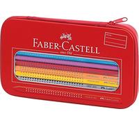 Faber-Castell 112450 Metal Pencil Case with 16 Coloured Eco-Pencils, 1 Graphite Triangular Pencil and 1 Sharpener, Zip Closure, Multi-Coloured