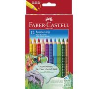 Faber Castell 12 JUMBO GRIP COLOUR PENCILS + SHARPENER | Water-soluble jumbo colouring pencils for children with bright colours and ergonomic triangular shape