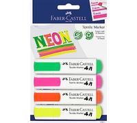 Faber-Castell 159591 Textile Marker in Neon Colours for Light Fabrics, Pack of 4, 1-5 mm Line Width, Bath Taste Party, Children's Birthdays, Stag Parties