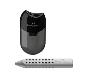 Faber-Castell 183500 double sharpener, housing colour: black/transparent (1 sharpener + grey triangular eraser)