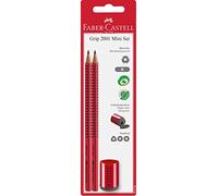 Faber-Castell 183798 Grip 2001 Pencil, Lead B, 2 Pencils & Mini Sharpener, Red and Blue, Random Colour
