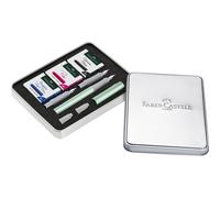 Faber-Castell 201513 Calligraphy Set Grip Pearl Mint Fountain Pen F with Replacement Nibs 1.4 mm and 1.8 mm Includes Ink Cartridges Black, Pink, Royal