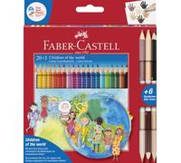 Faber-Castell 201747 Colour Grip Coloured Pencils Children of the World, 20 Colouring Pencils + 3 Pencils Each with 2 Skin Tones, Pack of 1
