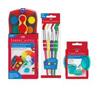 Faber-Castell 205037 Paint Set Connector with Watercolour Box, 4-Piece Brush Set and Brush Cup, Red