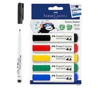 Faber-Castell 205066 Textile Marker Set for Light Fabrics, Fabric Pens in 5 Standard Colours and Textile Pen Black