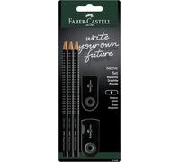 FABER-CASTELL 217086 Sleeve Pencil Set with Sharpener, Eraser and 3 Pencils, Grip 2001 Writing Set Black
