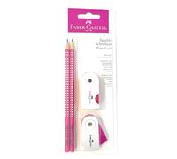 Faber-Castell 218487 Sparkle Pencil Set with Sharpener, Eraser and 2 Pencils, Pink Writing Set