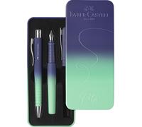 Faber-Castell 241055 - Poly Pen Writing Set with XB Ballpoint Pen and M Fountain Pen, Gift Set buzzing blue