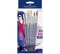 Faber-Castell 282891 - Brush Set of 6 with Round Brushes and Flat Brushes, Artist Brushes for Acrylic, Watercolour and Oil Painting