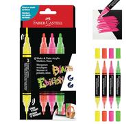 FABER-CASTELL 285505 - Acrylic Marker Shake&Paint Black Edition, 4 Acrylic Pencils, Marker with 2 Round Tips (3 mm and 1 mm)