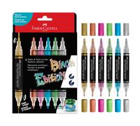 Faber-Castell Acrylic Markers 285517 Black Edition – Set of 6 Metallic, Dual Tip 3mm/1mm
