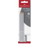 Faber-Castell 3 x Grip 2001 B Pencils and Eraser Cap | With 3 B hardness pencils and 1 eraser, writing set for children and adults