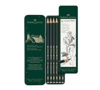 Faber-Castell 5 Piece Quality Water-Soluble Graphite Aquarelle Pencils in a Tin, Including HB, 2B, 4B, 6B and 8B, Grey