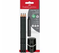 Faber-Castell 580024 Grip 2001 Pencil Set 5-Piece with 3 Pencils, Eraser and Sharpener, Black