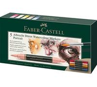 Faber-Castell Albrecht Dürer 160307 Watercolour Marker with Double Tip for Flat and Precise Colour Application Pack of 5 Portrait