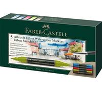 Faber-Castell Albrecht Dürer 160308 Watercolour Marker with Double Tip for Flat and Precise Colour Application Pack of 5 Urban Sketching