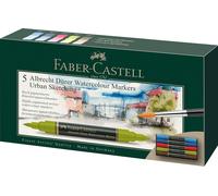 Faber-Castell Albrecht Dürer 160308 Watercolour Marker with Double Tip for Flat and Precise Colour Application Pack of 5 Urban Sketching