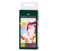 Faber-Castell Art & Graphic Pitt Artist Pen Brush India Ink Pen, Basic Colours, Wallet Of 6, For Art, Craft, Drawing, Sketching, Home, School, University, Colouring
