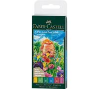 Faber-Castell Art & Graphic Pitt Artist Pen Brush India Ink Pen, Springtime, Wallet Of 6, For Art, Craft, Drawing, Sketching, Home, School, University, Colouring