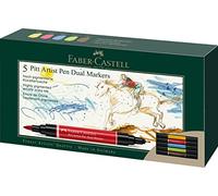 Faber-Castell Art & Graphic Pitt Artist Pen Dual Marker India Ink, Multicoloured, Wallet of 5, Art, Craft, Drawing, Sketching, Home, School, University, Colouring