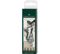 Faber-Castell Art & Graphic Pitt Artist Pen India Ink Pen, Black, Wallet Of 4, For Art, Craft, Drawing, Sketching, Home, School, University, Colouring