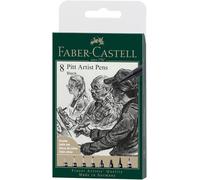 Faber-Castell Art & Graphic Pitt Artist Pen India Ink Pen, Black, Wallet Of 8,