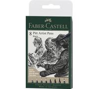 Faber-Castell Art & Graphic Pitt Artist Pen India Ink Pen, Black, Wallet Of 8, For Art, Craft, Drawing, Sketching, Home, School, University, Colouring