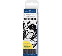 Faber Castell Pitt Artist Pens - Black - 4 Pen Wallet - MANGA