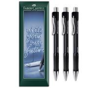 Faber-Castell Beyond Ball Ballpoint Pen | Retractable Refillable Soft Grip Pens with Medium M 1.0mm Nib Tip | for Home, Office, Everyday Writing | Pack of 3 in Envelope Gift Packaging (Black)