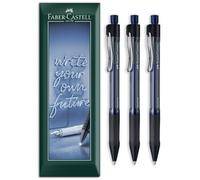 Faber-Castell Beyond Gel Pen | Refillable Retractable Fine Gel Ink Pens with Soft Grip | 0.4mm Line Width | Home, Office & Everday Writing | Pack of 3 in Envelope Gift Packaging (Blue)