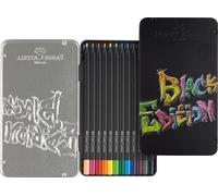 Faber-Castell Black Edition Colour Pencils, Assorted Colours, Tin of 12 Ergonomic Triangular Shape