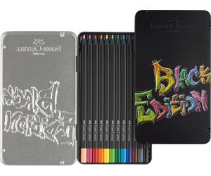 Faber-Castell Black Edition Colour Pencils, Assorted Colours, Tin of 12 Ergonomic Triangular Shape