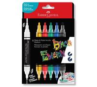 Faber-Castell Acrylic Marker 285507 Black Edition - Shake & Paint, Set of 6, Dual Tip 3mm/1mm