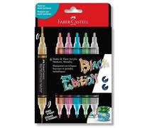 Faber-Castell Acrylic Markers 285517 Black Edition – Set of 6 Metallic, Dual Tip 3mm/1mm