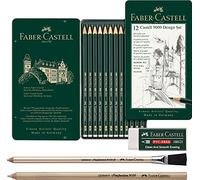 Faber-Castell Castell 9000 119064 Pencil Set of 12 Design 5B - 5H + 2 Different Erasers and PVC-Free Erasers