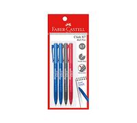 Faber-Castell Click X Ball Pen Pack of 4 (0.5/0.7mm - Black/Blue/Red) -Super Smooth, Comfort Grip, Water Resistant, Developed with German Ink Pen, Smear Free Pen (0.7mm (Black/Blue/Red))