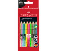 Faber-Castell Colour Grip Colour pencils, Assorted Pastel, Neon & Metallic Colours, Wallet of 12