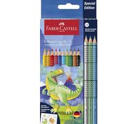 Faber-Castell Colour Pencil Colour Grip dinosaurus 10+3 | Shatterproof colouring pens for children with 3 metallic pens and dinosaur stickers