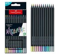 Faber-Castell Black Edition Metallic Colored Pencils: 12 Count, Black Wood and Super Soft Core Lead Colored Pencil Set, Metallic Colored Pencils, Coloring Pencils for Kids, Beginners, and Artists
