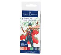 Faber-Castell Creative Studio Pitt Artist Pen Brush India Ink Pen, Comic Colouring set, Pack of 6, Art, Craft, Drawing, Sketching, Home, School, University, Colouring