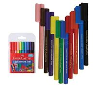 Faber-Castell Connector Felt Tip Colouring Pens, MULTICOLOUR, Fibre Point Colour Markers, Wallet of 10, Ideal for Colour Draw Sketch Lines, Perfect for School Office Home Use