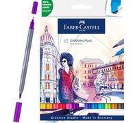 Faber-Castell Creative Studio Goldfaber Aqua Dual Marker, Multicoloured, Marker Wallet Of 12, For Art, Craft, Drawing, Sketching, Home, School, University, Colouring