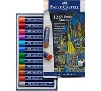 Faber-Castell Creative Studio Oil Pastels, Multicoloured, Cardboard Box Of 12 Metallic, For Art, Craft, Drawing, Sketching, Home, School, University, Colouring