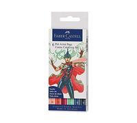 Faber-Castell Creative Studio Pitt Artist Pen Brush India Ink Pen, Comic Colouring set, Pack of 6, Art, Craft, Drawing, Sketching, Home, School, University, Colouring